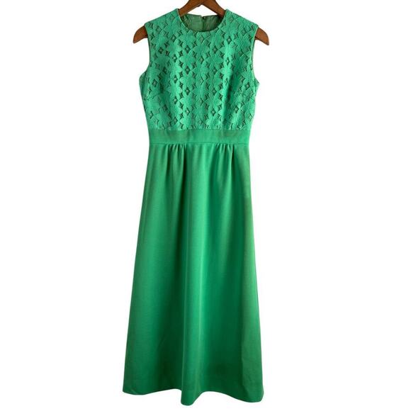 Vintage 60s Green Lace Bodice Sleeveless Sheath Dress w/ Matching Crop Jacket, M - Picture 2 of 16